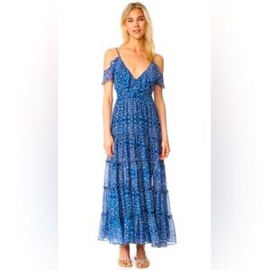 MISA Los Angeles "Elodie" blue floral cold-shoulder maxi dress Size XS